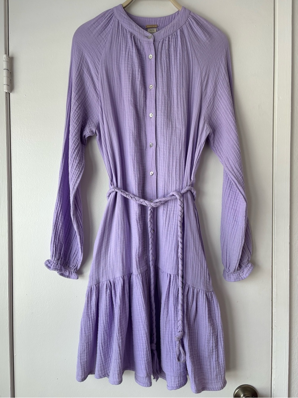 Magaschoni Soft Pastel Lavender Organic Cotton Gauze Shirt Dress XS Belted Midi - Picture 2 of 9